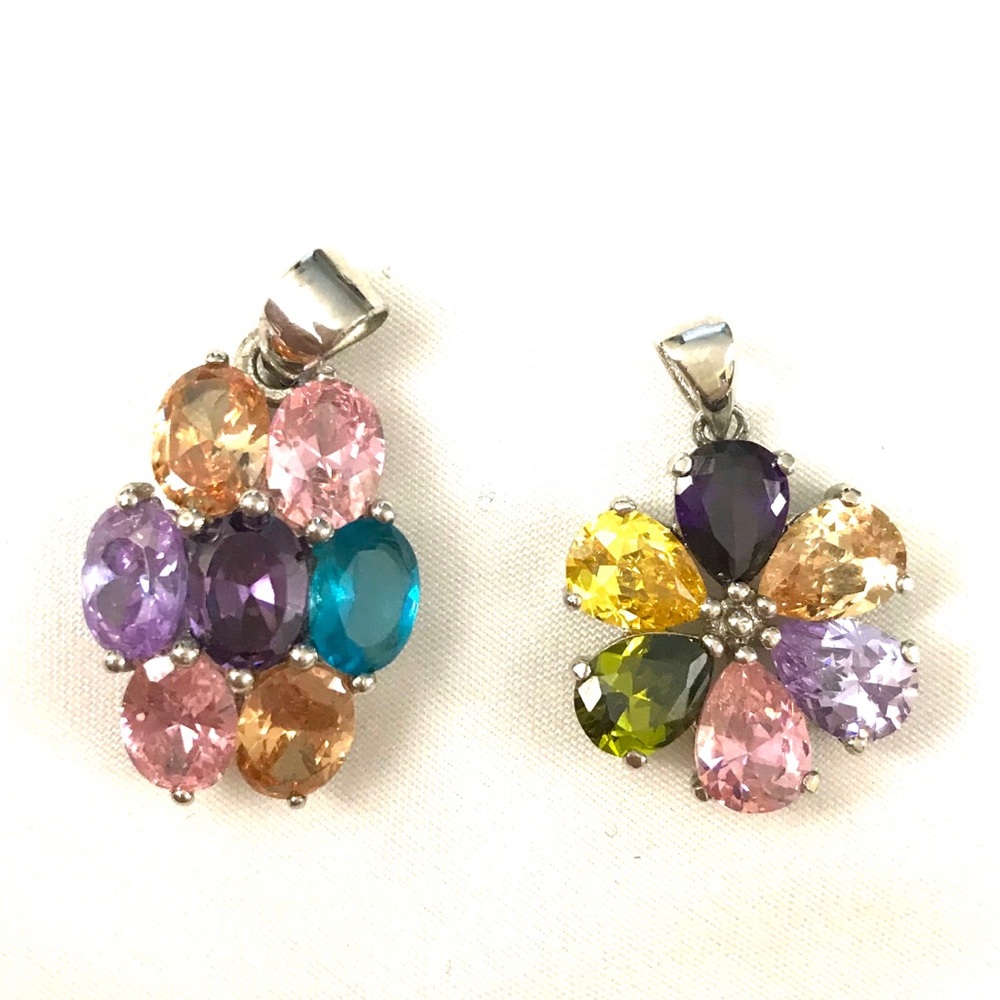 2 Multicolor Stone Silver Pendant Charms Pendants